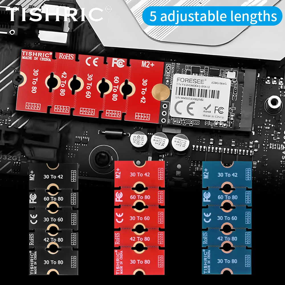 TISHRIC M.2 NGFF NVME SSD Extension Board Adapter 2230 2242 2260 2280 M2 Length Extend Adapter Bracket Card 5 Adjustable Lengths