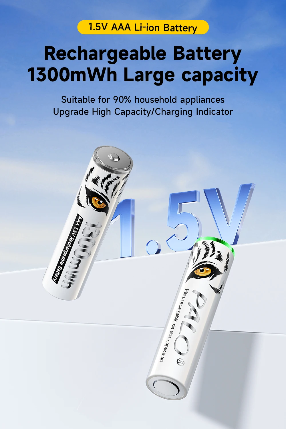PALO High Capacity 1.5V AAA Rechargeable Battery 1300mWh AAA 1.5V Li-ion Battery LR3 Batteries for Remote Control Wireless Mouse