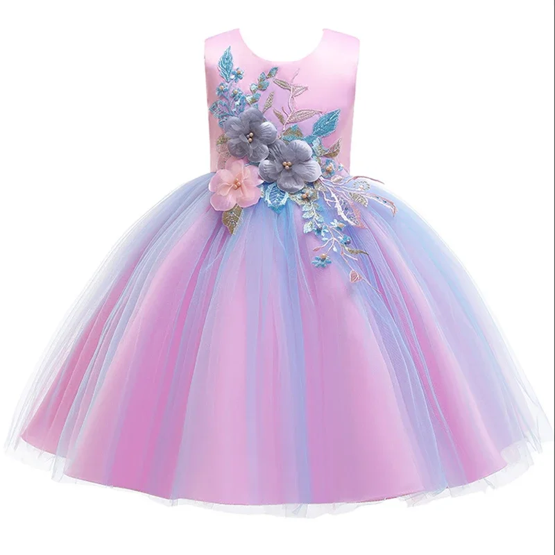 Robe princesse à fleurs pour filles, tenue de soirée élégante, tutu de mariage, robe de Rh, vêtements éducatifs pour enfants