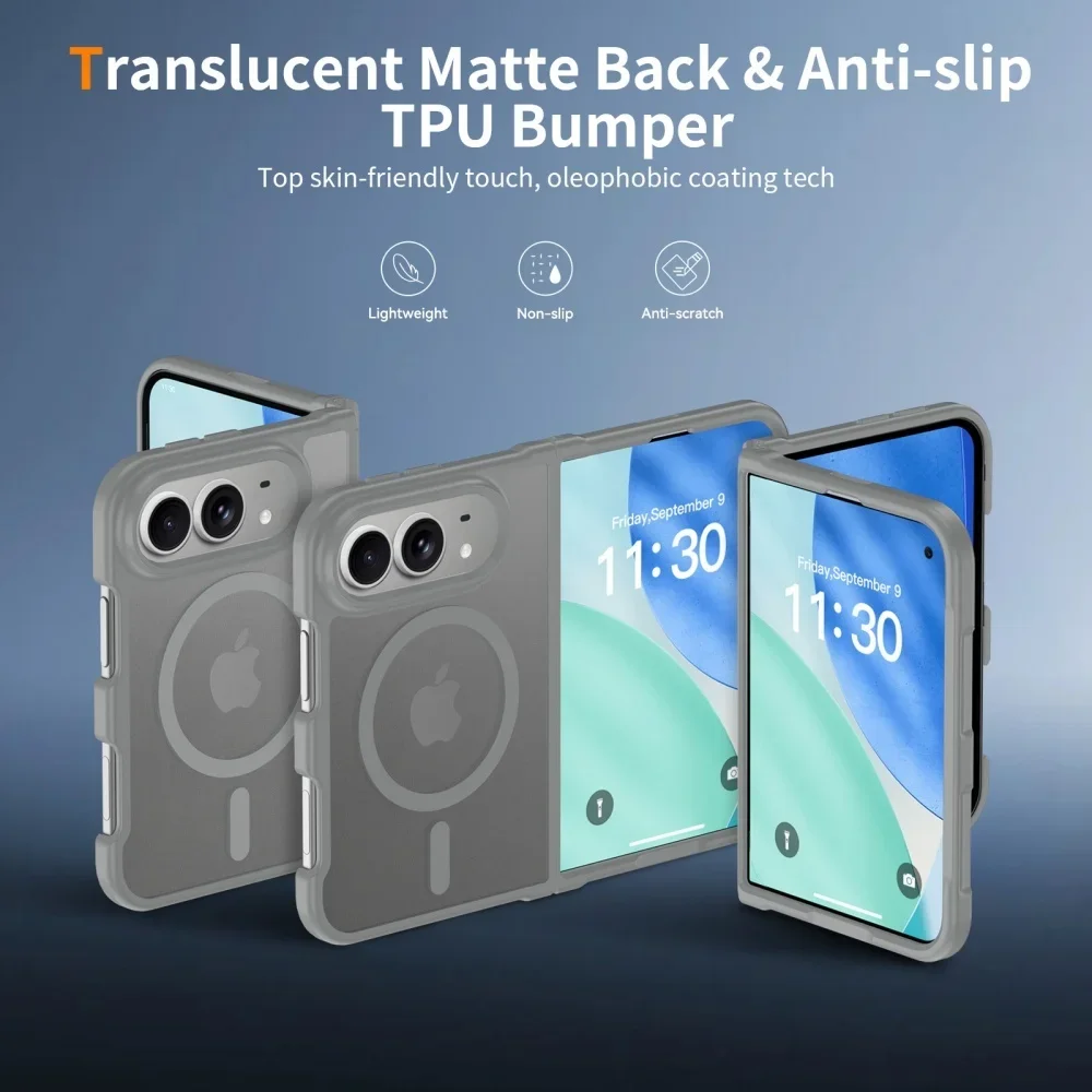 Slim Matte Translucent For Magsafe Case For iPhone Duo duo DUO Fold Wireless Charging Shockproof Back Front PC Hard Cover
