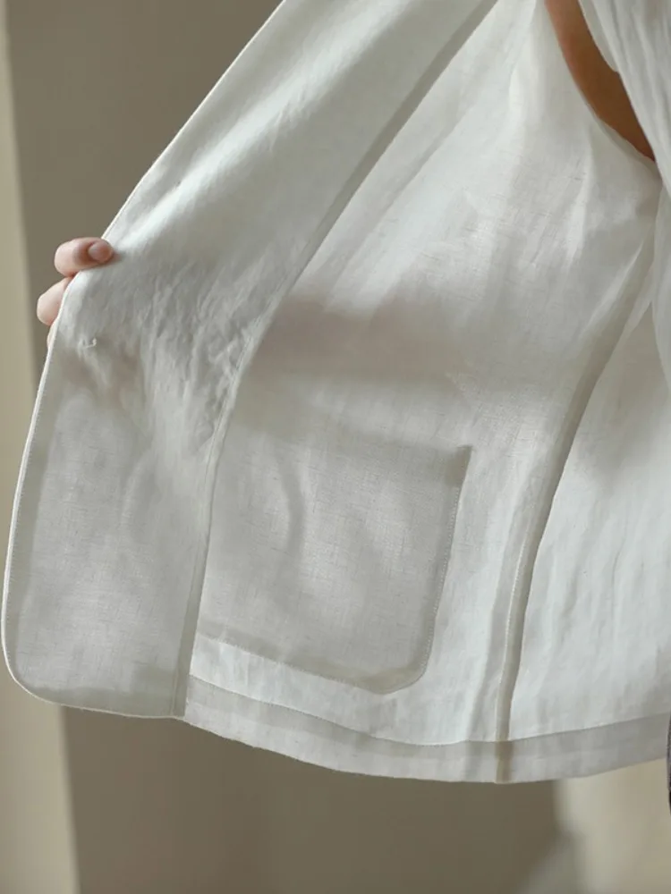 Chaqueta Casual Hoada de Lino para Mujer, Abrigo Pequeño de Color o de Aodón y Lino con Botones, Top de Lino para Mujer