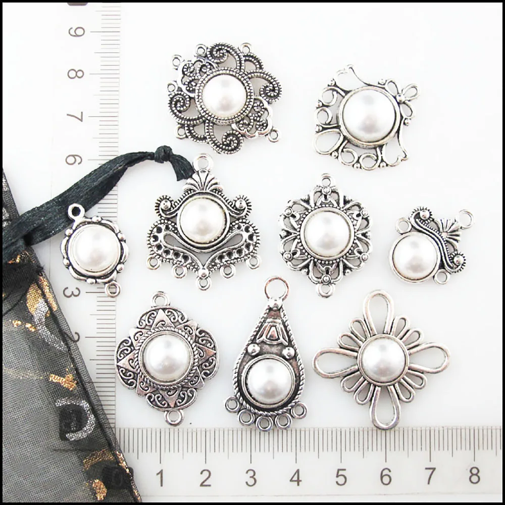 Fashion New Flower Cross Knot Crown Teardrop Charms White Plastic Pendants Connectors Tibetan Silver Plated