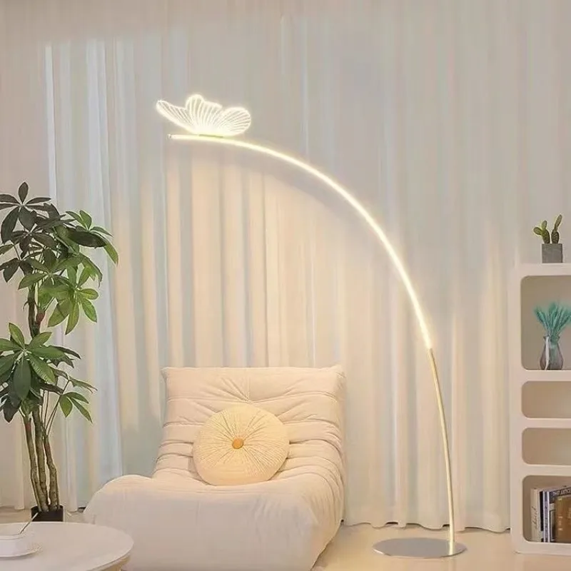 Cream Style Bedroom Butter Creative Floor Lamp Live Broadcast Parlor Standing Lights Butterfly Fishing Atmosphere Eye Protection