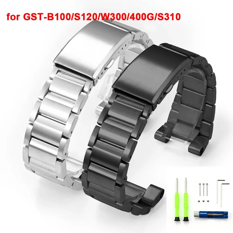 

Strap for Casio G-Shock GST-B100/S120/W300/400G/S310 GST-W110 Men 316L Solid Metal Stainless Steel Folding Buckle Watch Band