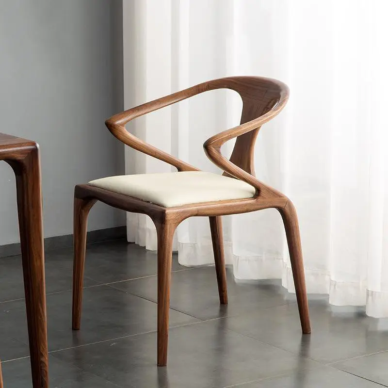 Wooden Retro Dining Chairs Modern Ergonomic Arm Accent Dining Chairs Minimalist Space Saving Muebles Lounge Suite Furniture