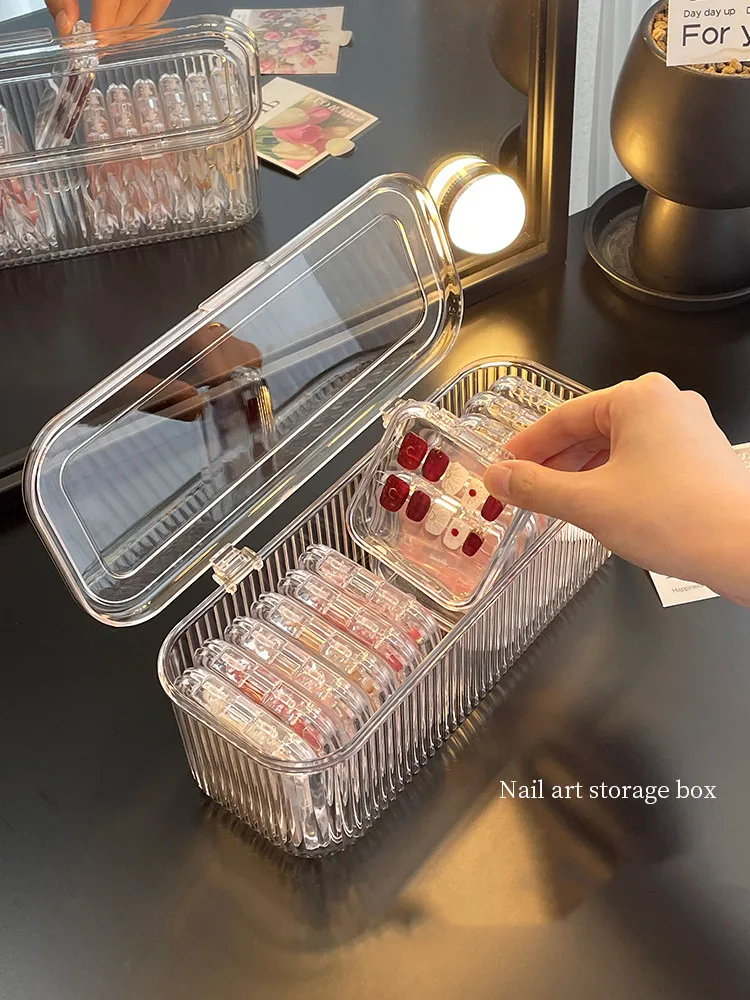 

2026 New Transparent Acrylic Press-On Nail Storage Box with Adhesive Sheets Dust-proof Nail Accessories Organizer Display Case