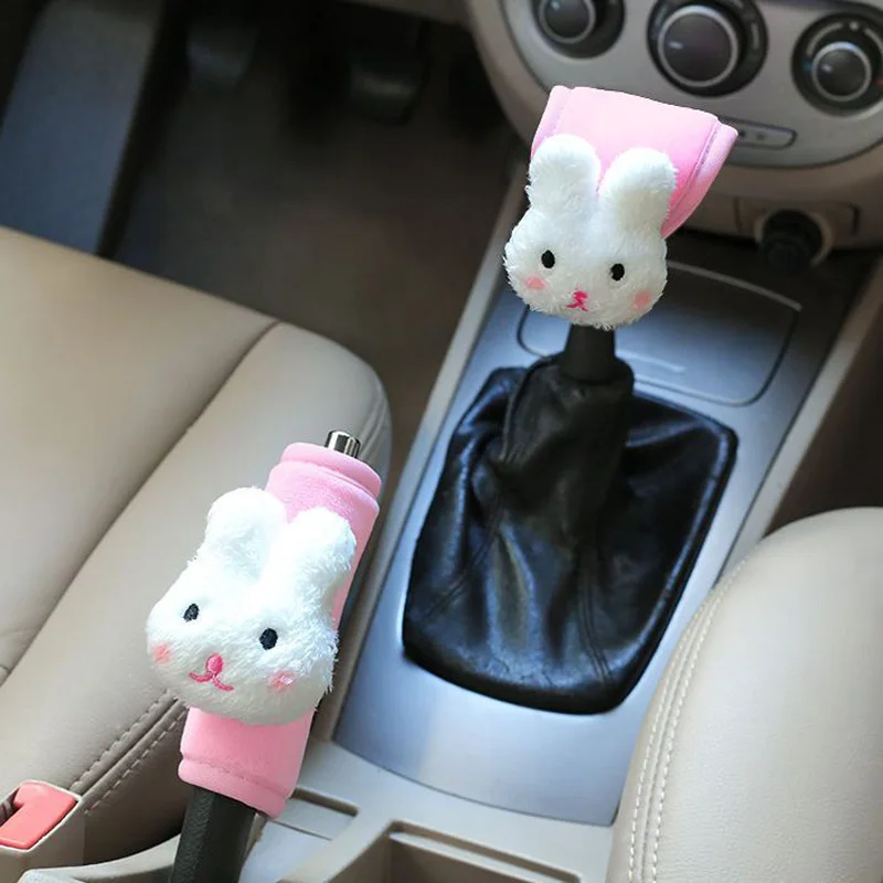 2 stücke Nette Cartoon Kaninchen Bär Universal Auto Getriebe Shift Abdeckung Weiche Plüsch Griff Bremse Abdeckung Set Autos Innen Zubehör