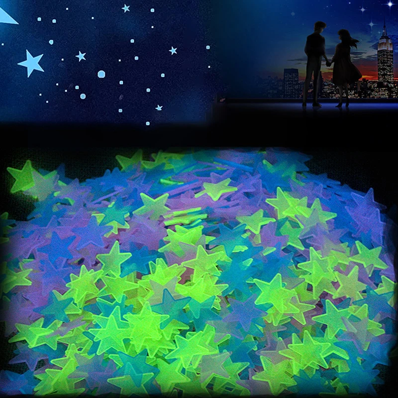 3/50/100pcs Luminous 3D Stars Moon Glow In The Dark Wall Stickers For Kids Rooms Bedroom Ceiling Home Decor Fluorescent Stickers