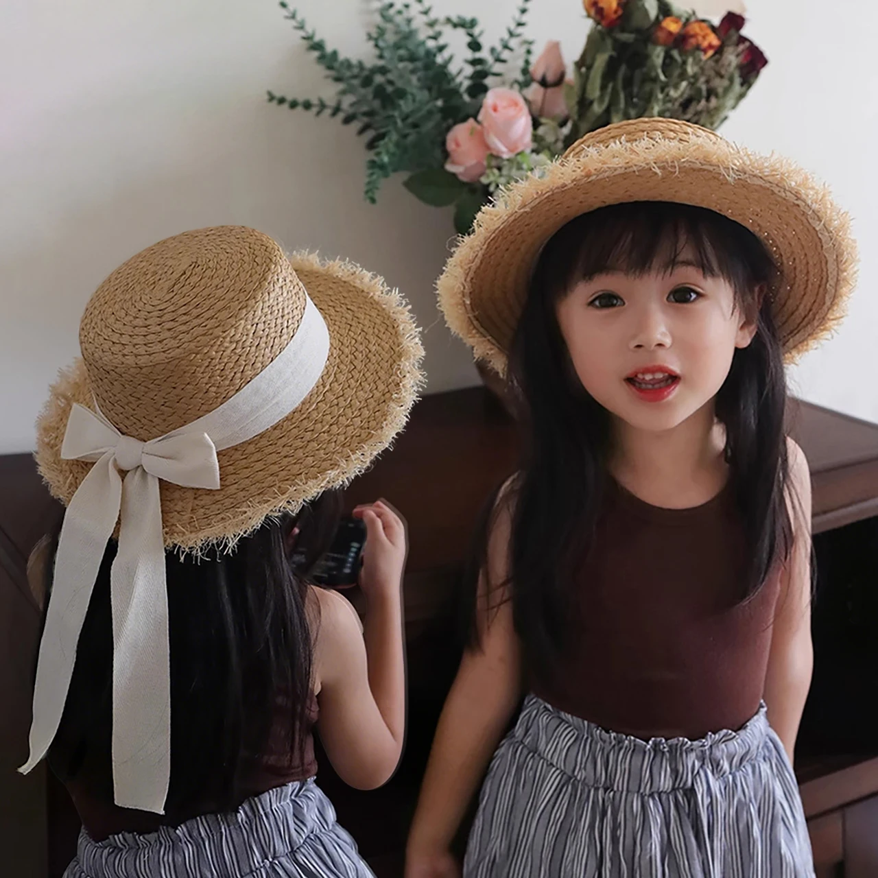 

Детская летняя соломенная шляпа-панама с бантом, ручной работы, для девочек, для пляжа и путешествий, 3-9 лет