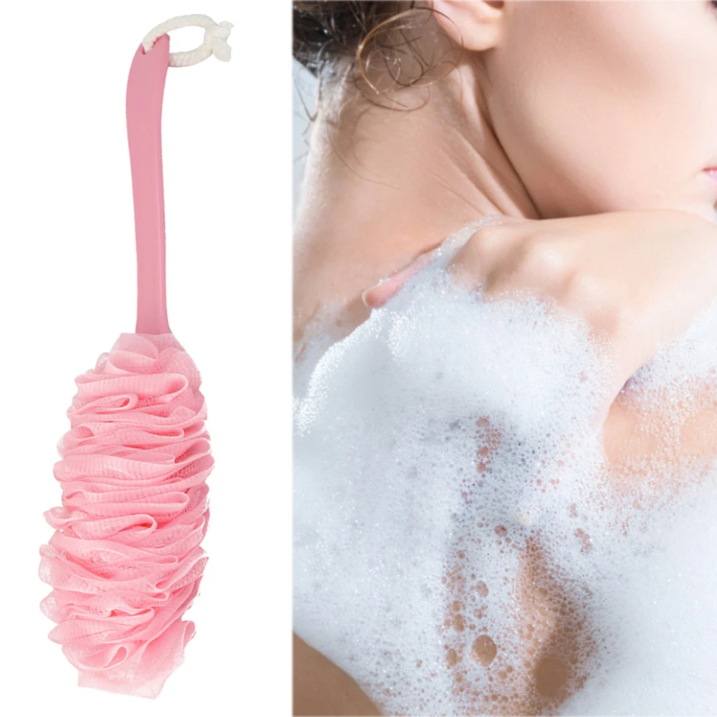 Bath Brush Long Handle Non-slip Shower Sponge Ball Mesh Back Scrubber Foaming Scrub Tool Bathroom Shower Brush Glove Bath Towel