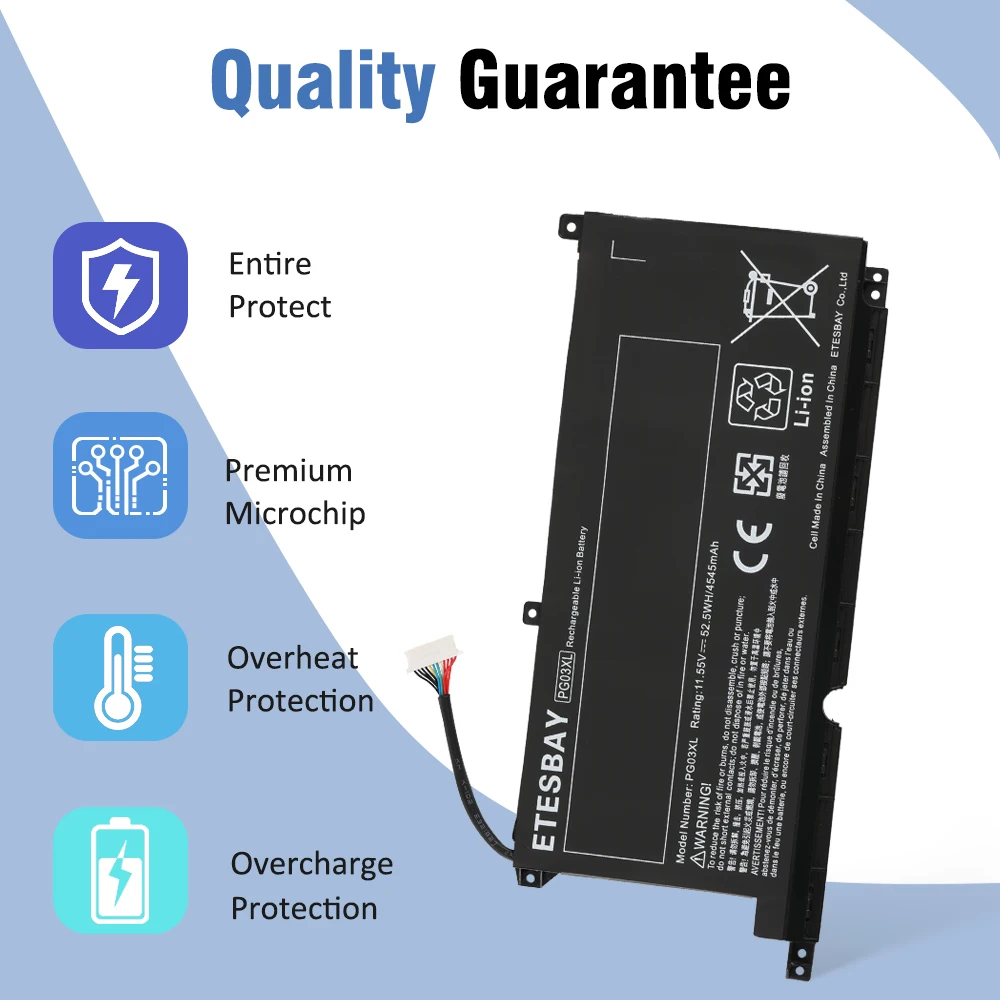 ETESBAY PG03XL For HP Pavilion Gaming 15-DK dk0003nq 15-dk0020TX 15-ec 15-ec0000 OMEN 5X FPC52 Series HSTNN-OB1I  Laptop Battery