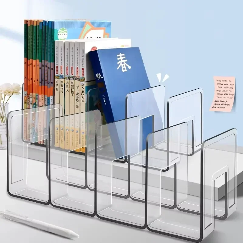 

Transparent Acrylic L-Type Bookend Four-Shelf Desktop File Storage Display Bookshelf Office Organizational Tool for Home Use