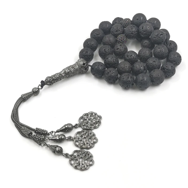 

Tasbih Men Big size lava stone 33 turkish prayer beads black volcanic bracelet muslim Ramadan Eid gift islamic accessories