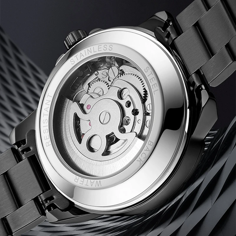 Nuevos Relojes mecánicos Tourbillon esqueleto para Hombre, correa de acero inoxidable a la moda, reloj deportivo automático hueco, Relojes para Hombre