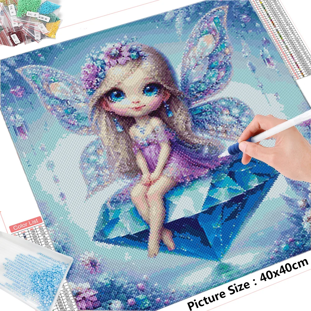 HUACAN New Diamond Painting Girl Elves Embroidery Butterfly Picture Rhinestones Flower Mosaic Portrait Decoration Wall