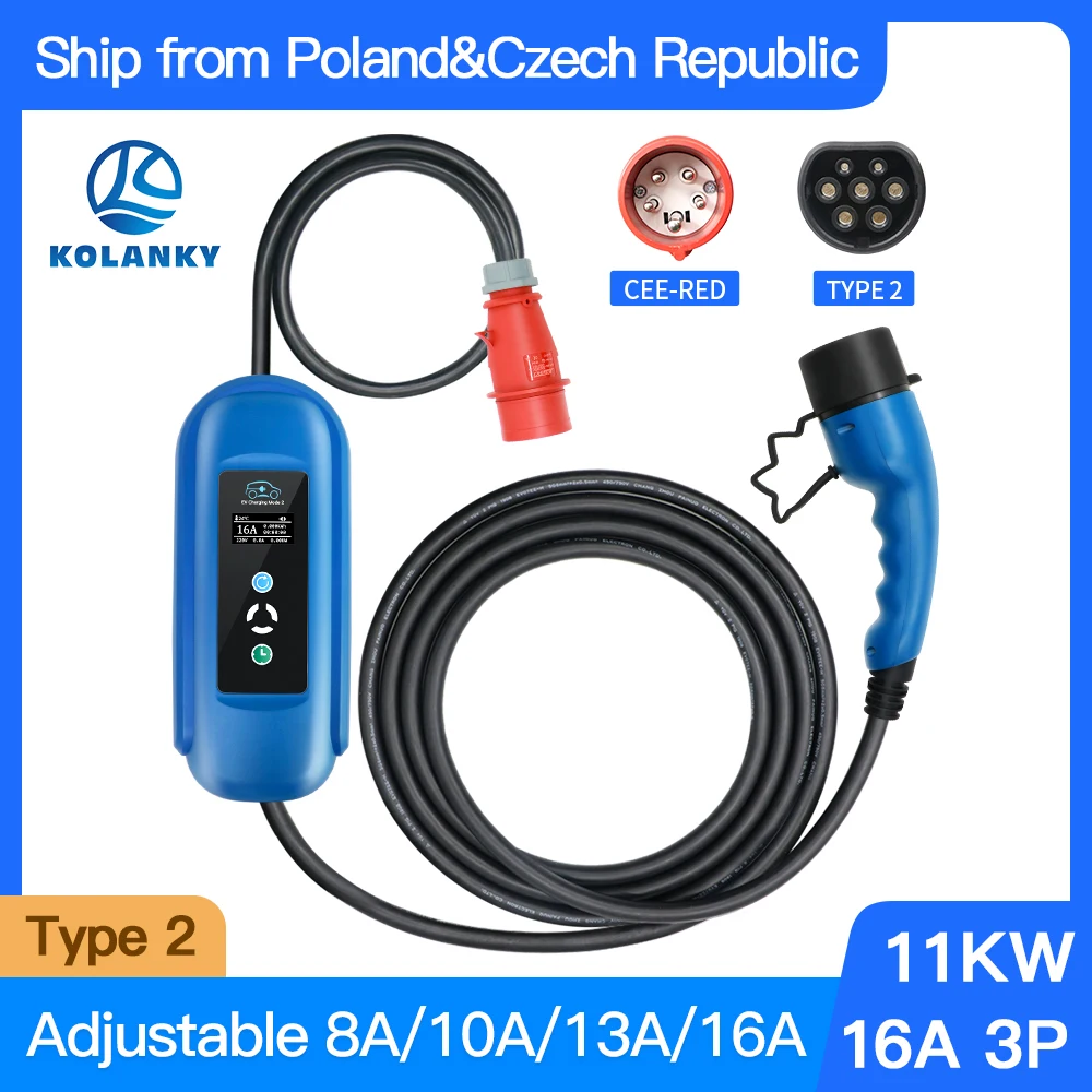 

Kolanky EV Charger 16A 3.6/11KW Type 2 IEC-62169 Stadard Charging For Eletric Vehicle Hybrid Cars 5M