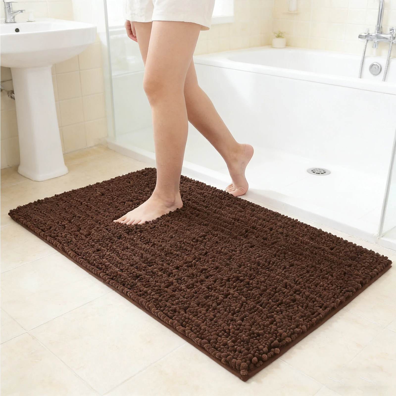 

Kitinjoy Super Absorbent Rug Mat Luxury Soft Thick Machine Wash Dry Plush Bath Mat Comfortable Shaggy Bath Rugs Non-Slip Shower