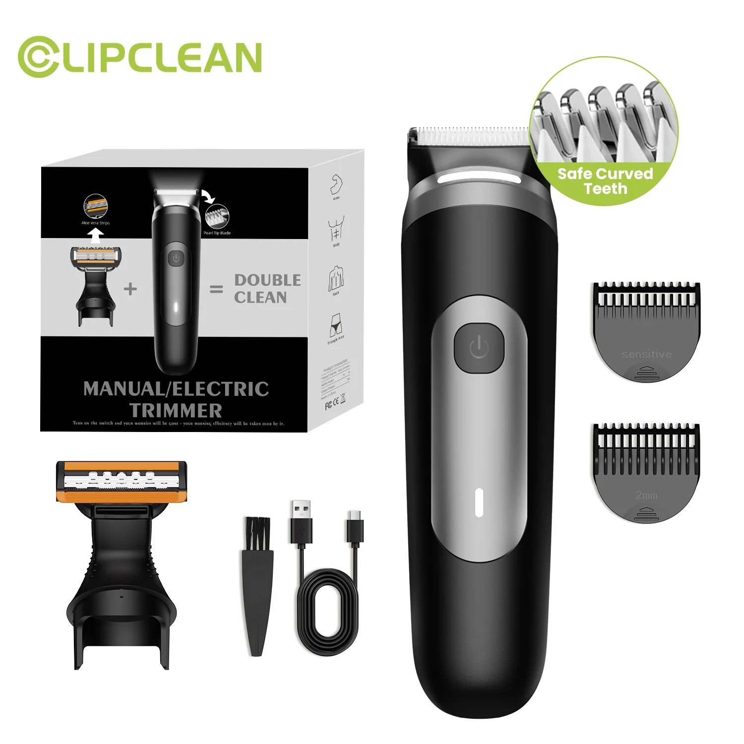 2-in-1 Men’s Body Trimmer, IPX6 Waterproof Pubic Shaver with LED Light