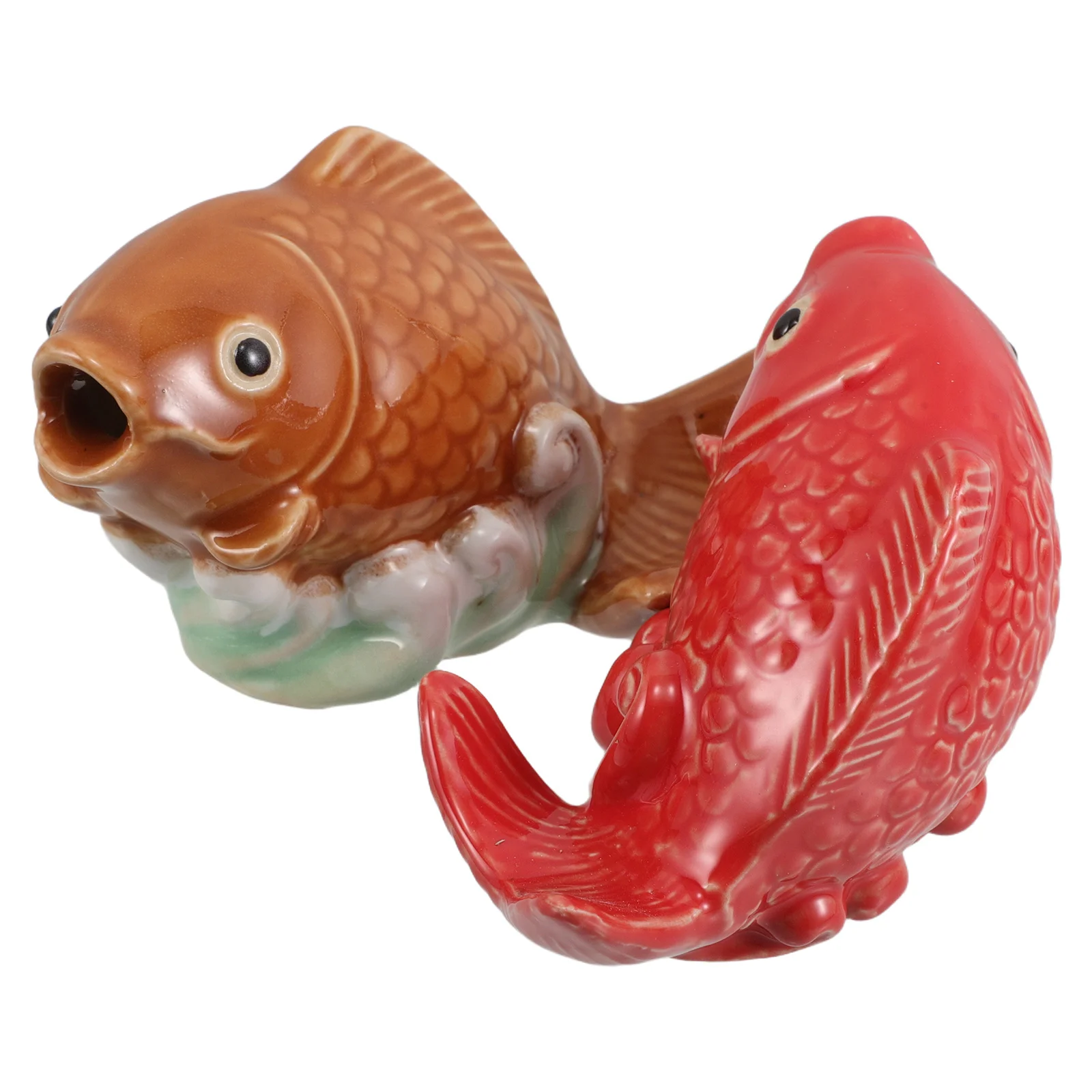 

2Pcs Ceramic Carp Decorations Open Mouth Design Fish Tank Garden Accessories Unique Artistic Touch Craftsmanship Detail