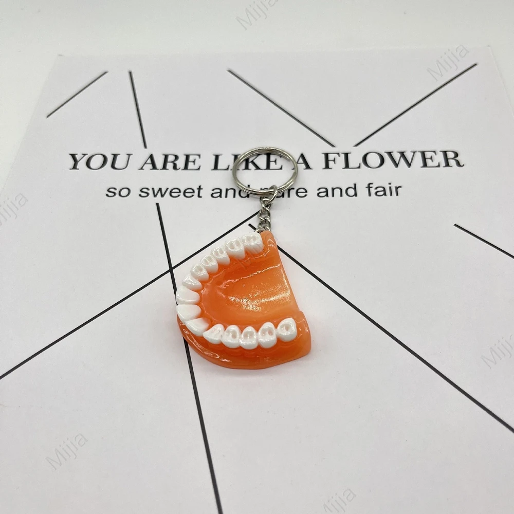 Funny Resin Tooth Key Chain Dentist Pendant Simulation Mini Denture Keychain for Bag Hanging Ornament Car Key Rings Gifts