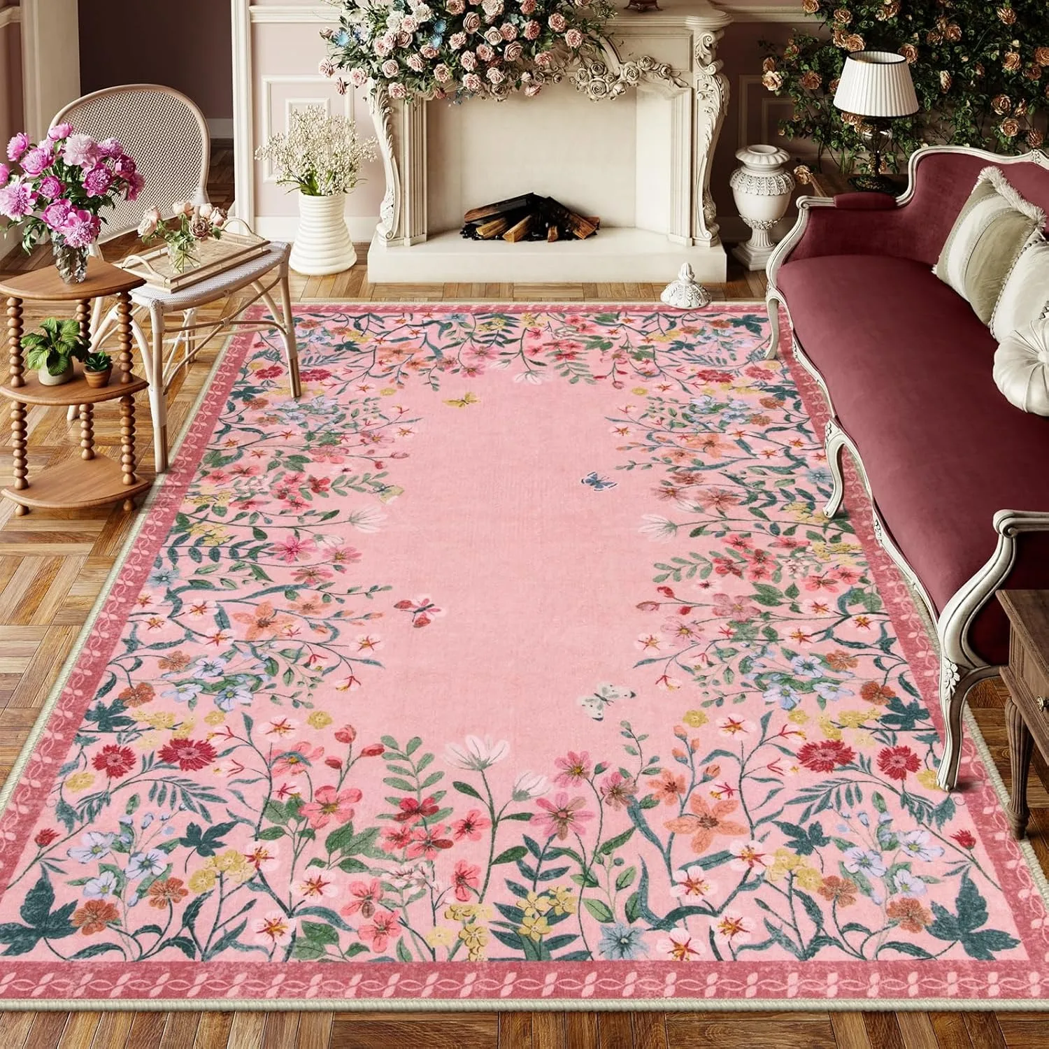 

Living Room Carpet Non-slip Machine-washable Soft Floor Mat Pink Bohemian Style Printed Rug Large Size Home Decor Mats Ковер