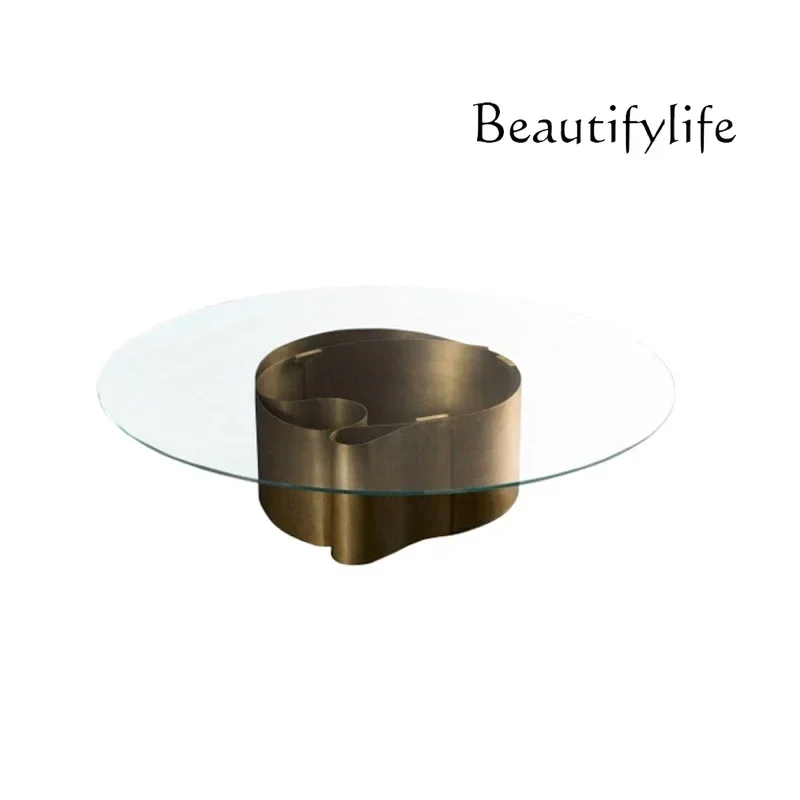 

Light luxury small coffee table glass simple modern creative round metal wrought iron living room office small apartment table