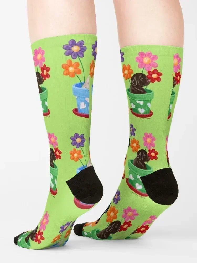 أواني الزهور لابرادور الجراء الجوارب السنة الجديدة هدية مضحكة تسلق الجوارب النساء الرجال #4