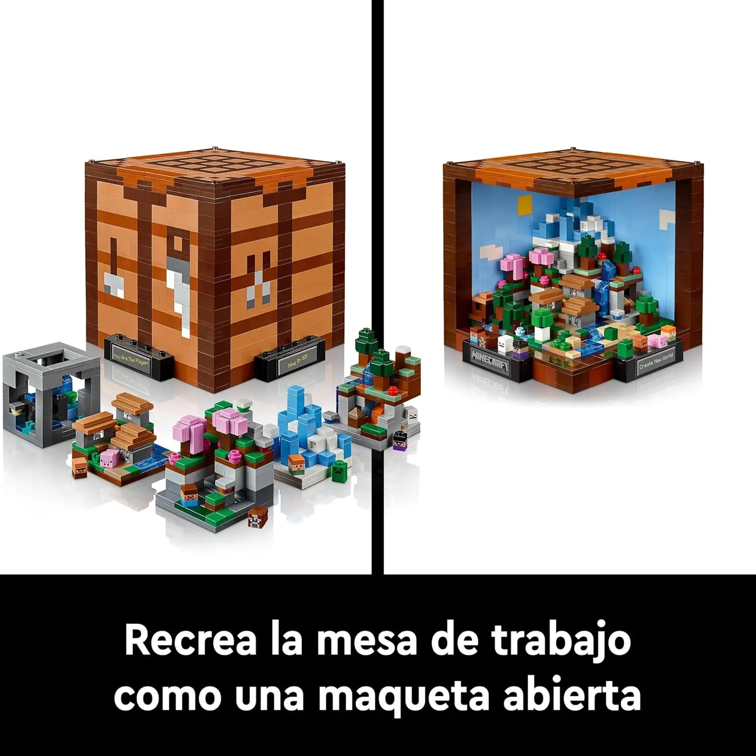LEGO Minecraft Workbench Set 21265, a building model for adults celebrating 15 years of Minecraft, features 12 biomes, 5 mini builds, durable material, and includes digital instructions for a rewarding building experience. #8