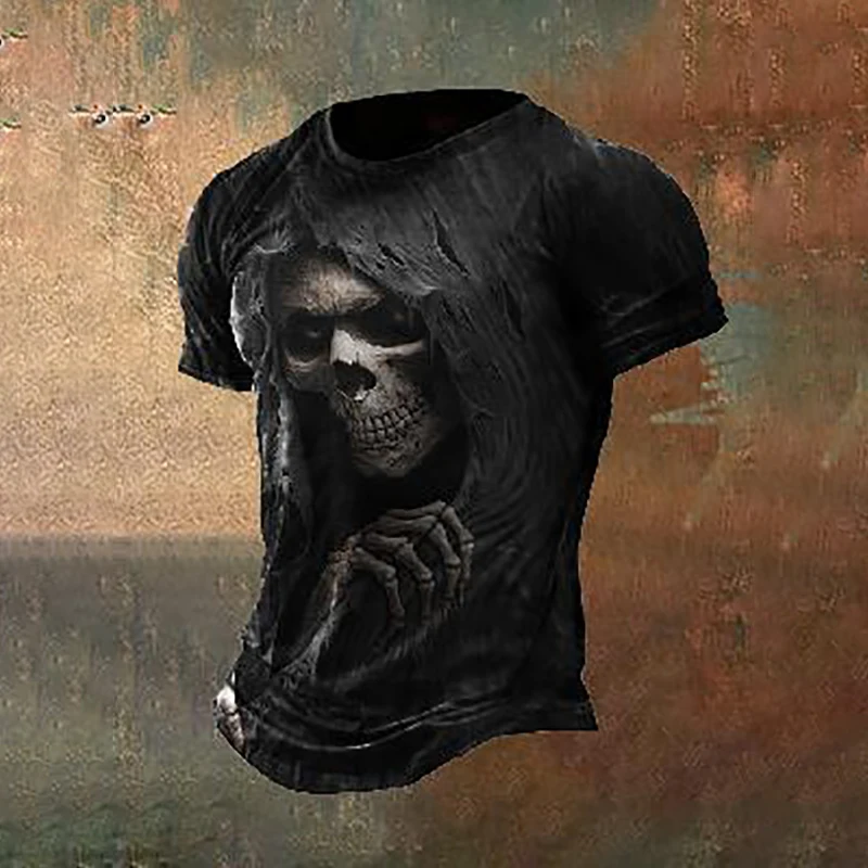 

Men's skull printed T-shirt forcasual wear drinking high-quality branded beer 2024 Cool and Trendy Popular 3D Printing Menswear