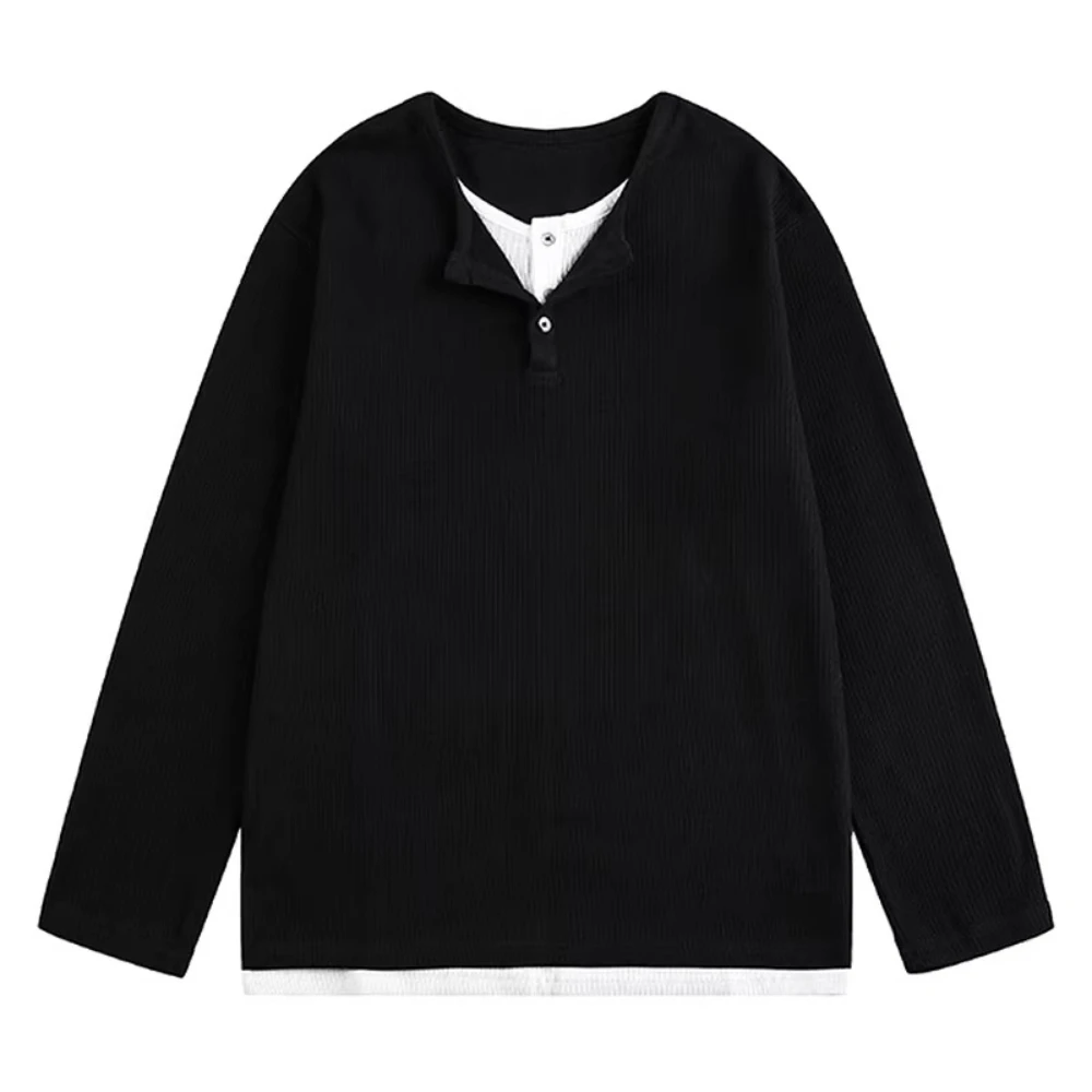 Fashion Simple Faux Two-Piece Long Sleeve T-Shirts 2026 Men Women Spring New Trend Versatile Chic Tops Loose Comfort Couple Tees