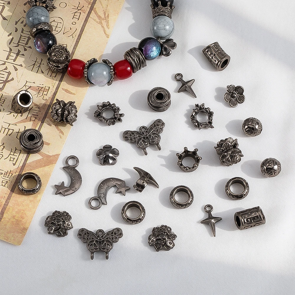 5Pcs Gun Black Alloy Jewelry Accessories Flower Bead Cap Charm Spaced Bead DIY Beaded Bracelet Necklace Keychain Accessories