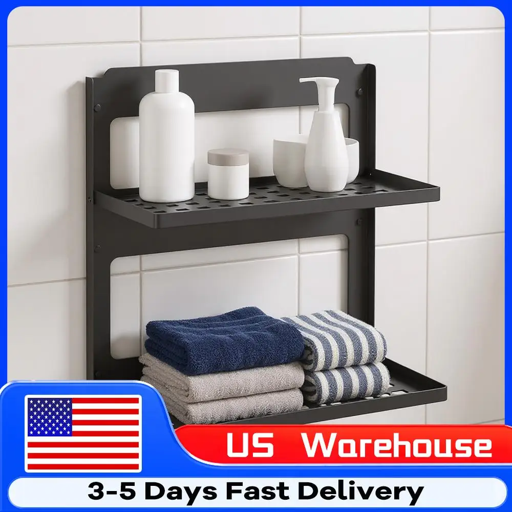 

Двухуровневая черная металлическая полка-органайзер для душа, настенная, для кухни, ванной и туалета