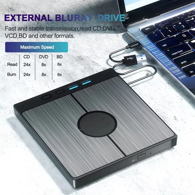 7-In-1 External Blue Ray Optical Drive Portable Bluray Player CD DVD Recorder Burner Reader For PC Laptop Windows