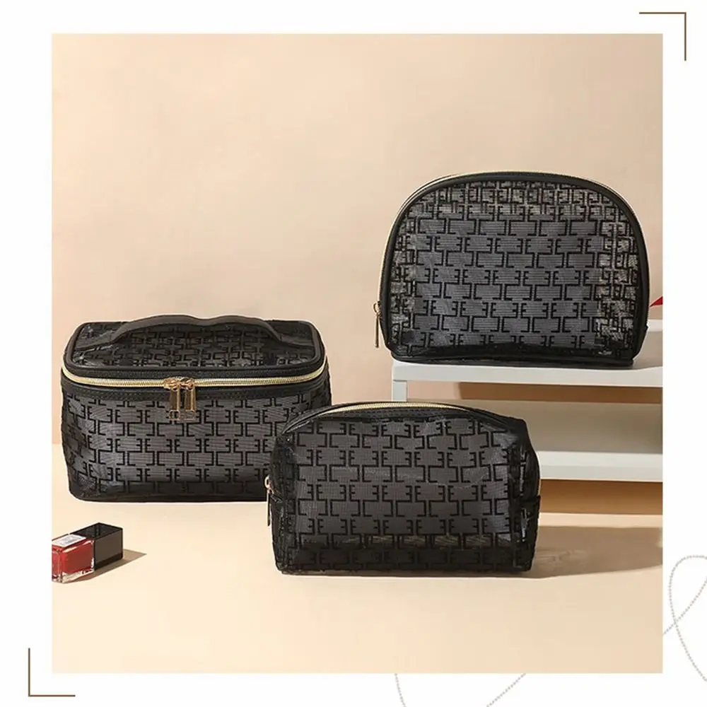 New bronzing Mesh Makeup Bag Multifunction Black Ladies Toiletry Storage Bag Portable 5 Styles Lipstick Organizer Bags