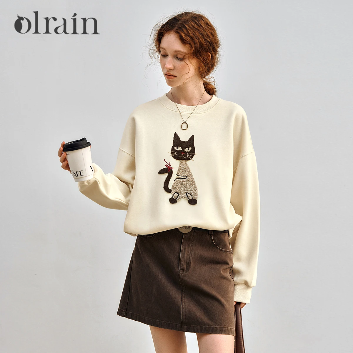 

OLrain Knitted Sweatshirt For Women 2025 Autumn Fashion Cartoon Embroidery Drop Sleeve Commute Tops Female Clothing N57CR96233