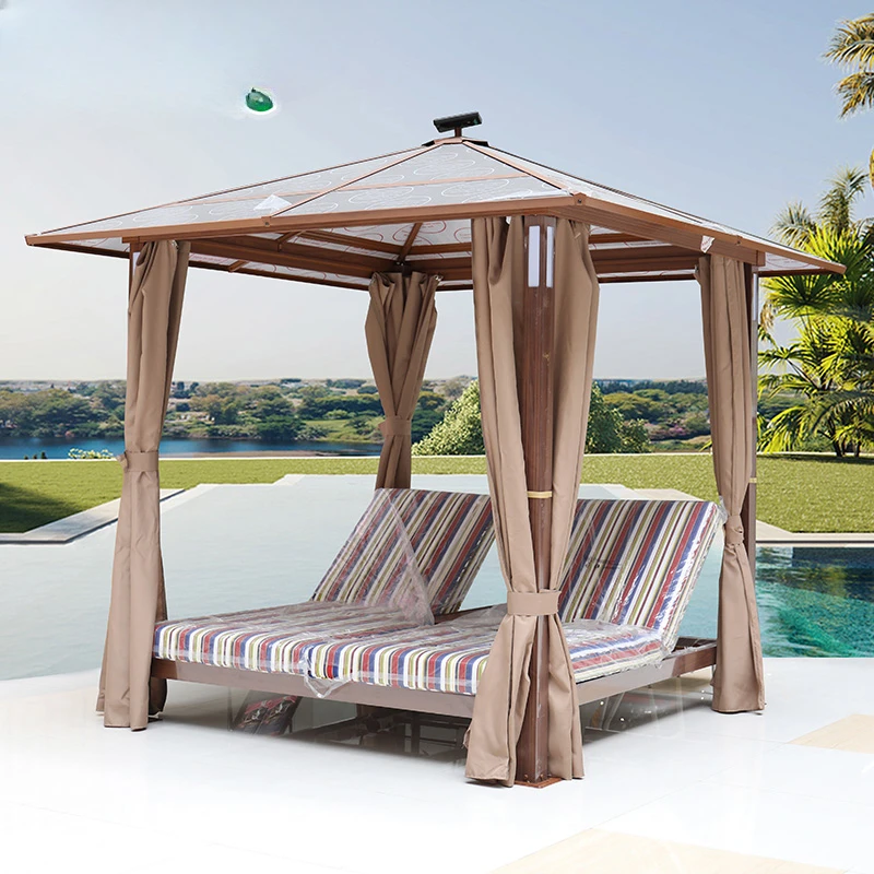 Villa Courtyard Chaise Lounge Hotel Clubhouse Swimming Pool Lounge Bed, Outdoor Solar Outdoor Tent Bed