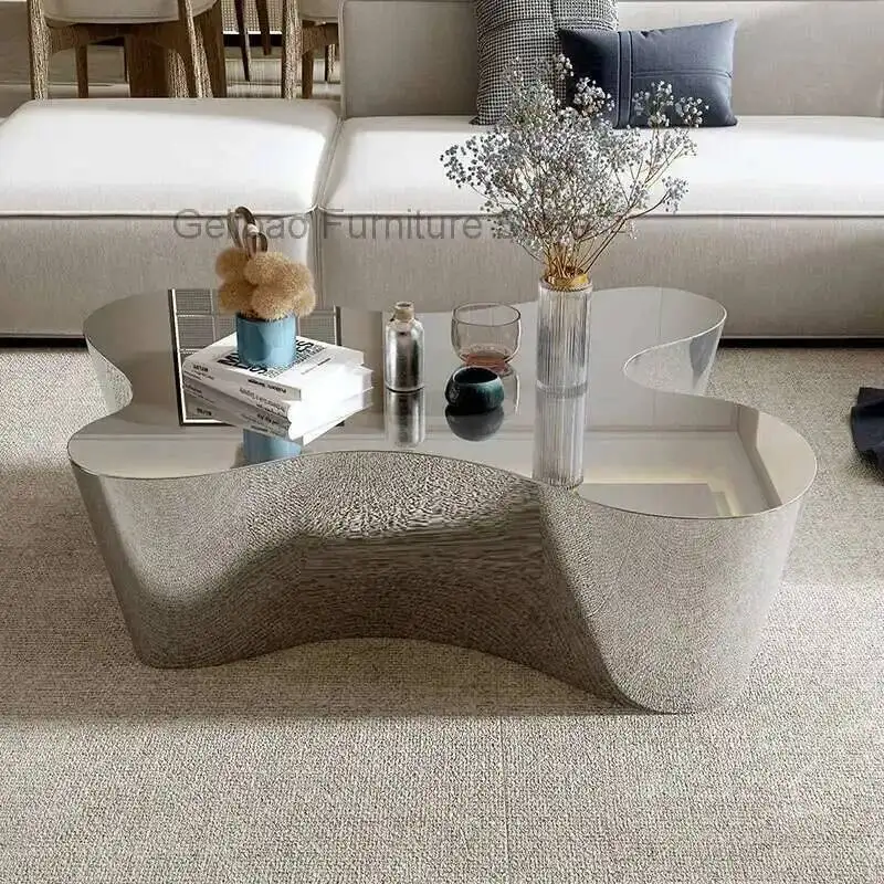 

luxury steel simple island stainless Nordic water table creative irregular display table versatile coffee shop coffee table