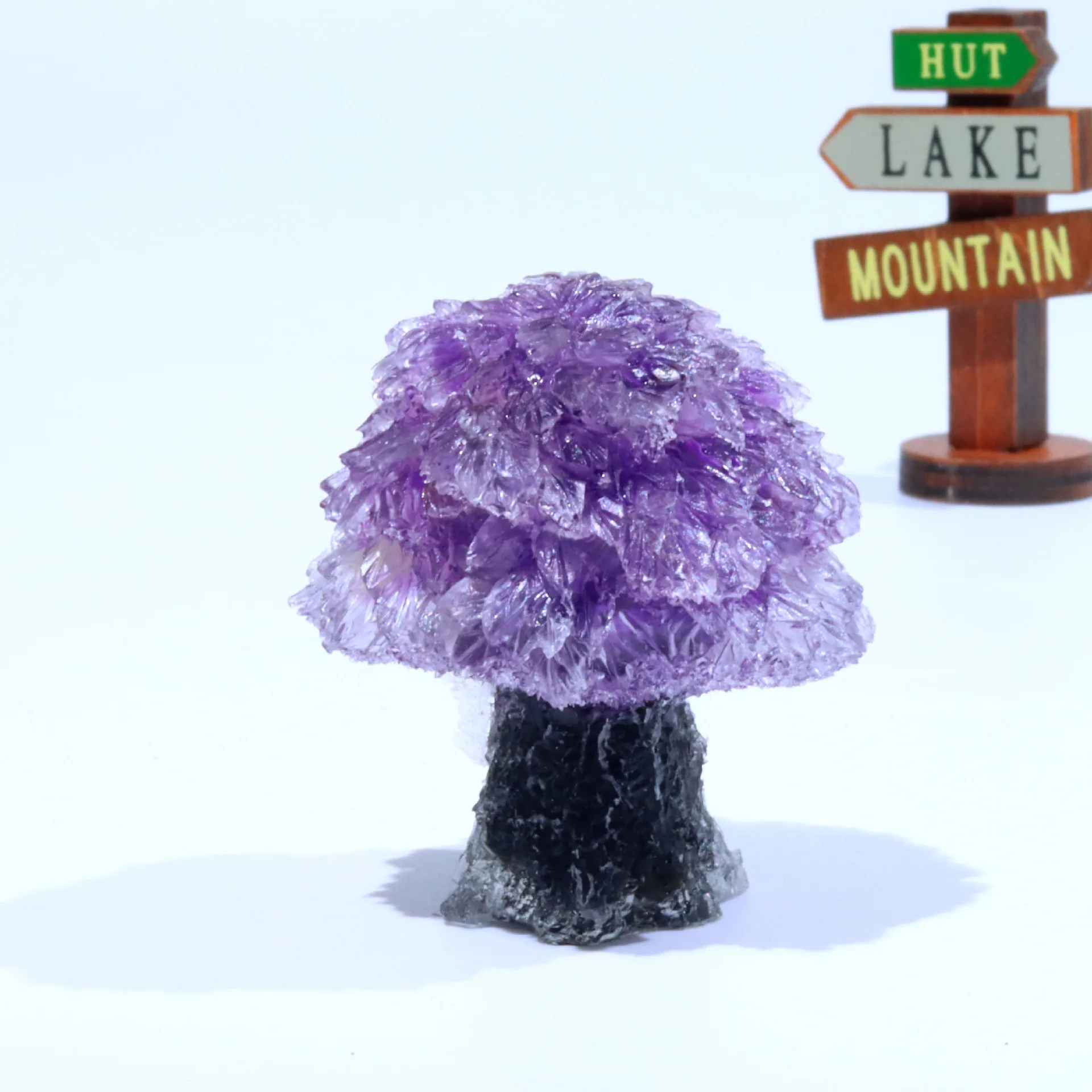 Creative Natural Crystal Chip Stone Resin Coating Tree Rose Quartz Healing Crystals Mini Wealth Trees Statue Home Decor Ornament