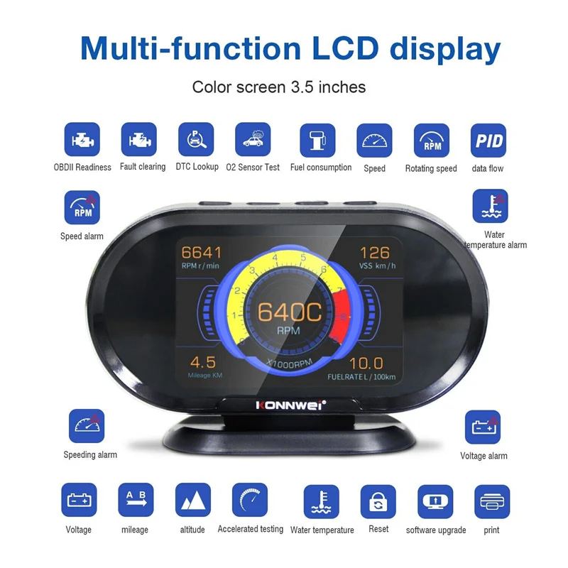 KW206 OBD2 Car On-Board Computer Auto Digital Computer Display OBD 2 Scanner Fuel Consumption Water Temperature Gauge