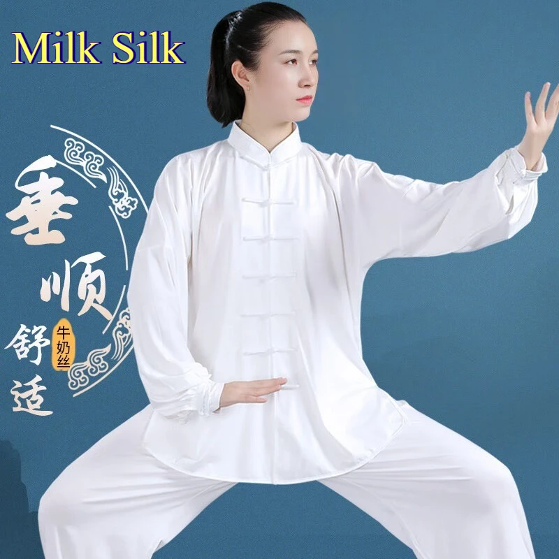Milk Silk Ice Silk Tai Chi Uniform Unisex Spring Summer Breathable Wushu Kung Fu Morning Exercise Training Suit