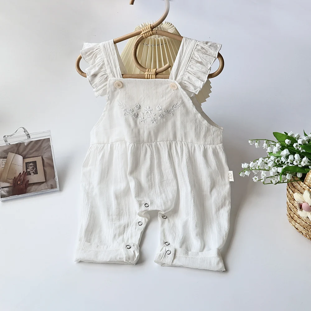 MILANCEL Baby Clothes Embroidery Overall Ruffle Sleeve Girls Rompers Baby Outfit