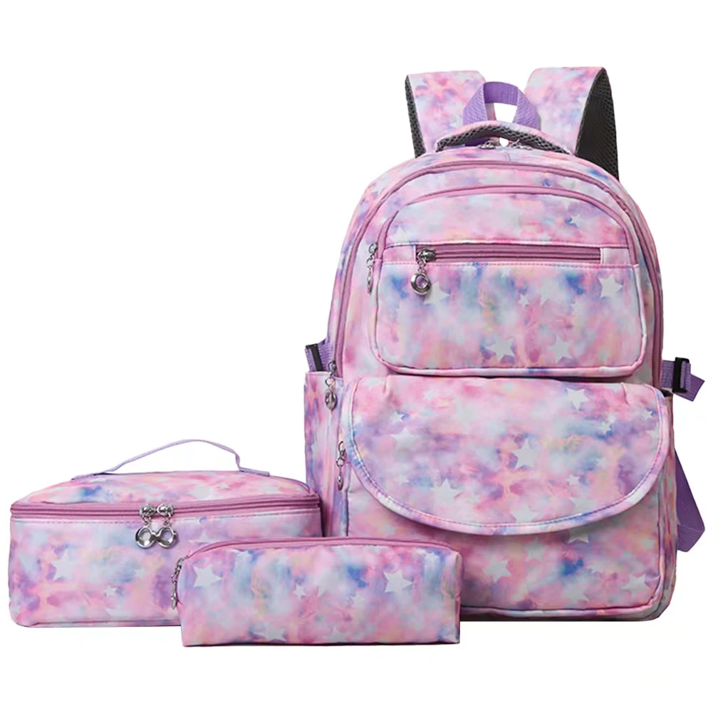 Children Fashion Bag Three Pieces Suit For Teenagers Pencil Bag Lunch Bag School Bag High Capacity Student Girls Backpack Set