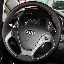 Artificial Leather Steering Wheel Cover DIY Black Hand Sewing Steering Wheel Covers For Kia Forte Koup Forte5 2013 K3 2012-2018