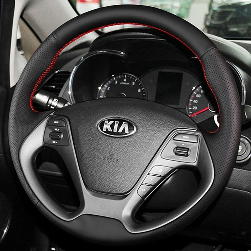 Pokrowiec na kierownicę ze sztucznej skóry DIY Czarne ręczne szycie pokrowców na kierownicę do Kia Forte Koup Forte5 2013 K3 2012-2018