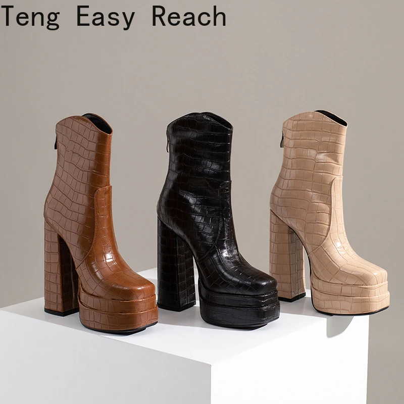 

Sexy Lady Ankle Boots New Fashion Autumn Winter Warm Boots Thick High Heels Platform Black apricot Boots Dress Party Boots 2023