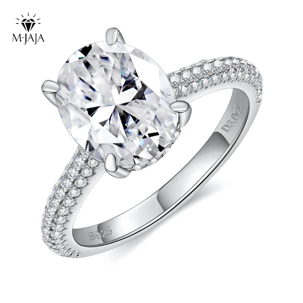 

M-JAJA Moissanite Ring 925 Sterling Silver Certified 18K White Gold Plated 3ct Lab Diamond Engagement Rings for Women Jewelry