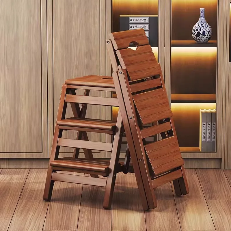 Solid wood ladder stool Multifunctional household foldable ladder chair Indoor ladder chair Dual-purpose three-step stair climbi