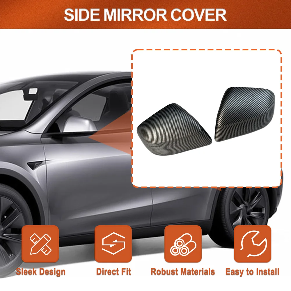 

2pcs Side Rearview Mirror Cap Wing Mirror Cover Sticker Trim for Tesla Model Y Juniper 2025-2026 Left Hand Drive