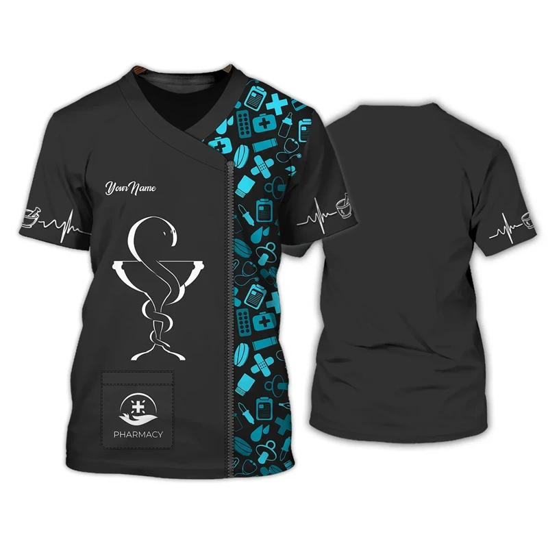 T-shirt à manches courtes à col rond pour hommes, uniforme de médecin et d'infirmière, respirant, cosplay de rue, nouvelle mode, impression 3D