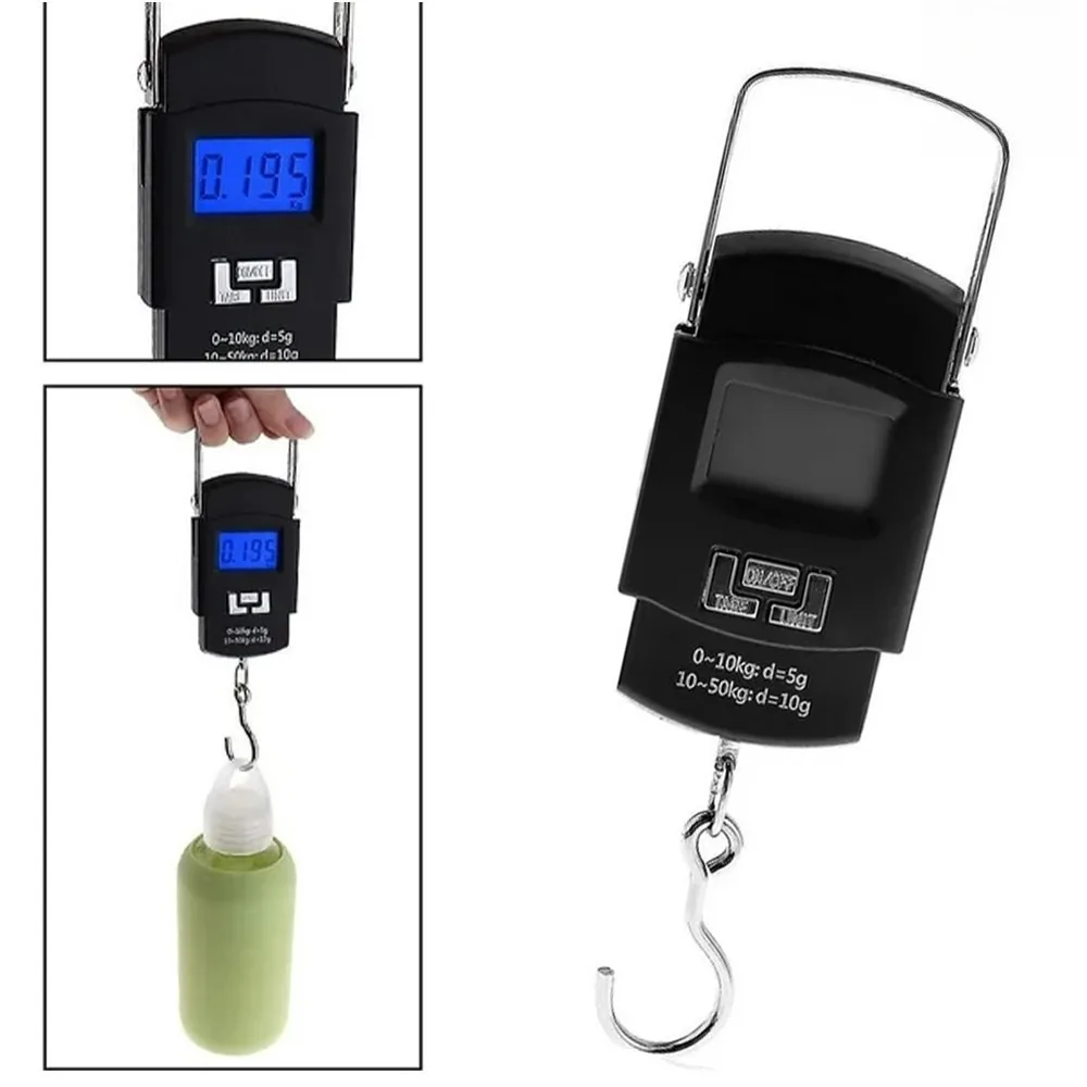 Balança Portatil Digital 50kg Alta Precisao Leve e Compacta Ideal Para Pesar Equipamentos de Pesca Bagagem e Material de Camping